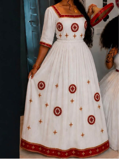 Red Habesha Traditional Dress – Handmade kemis for Women