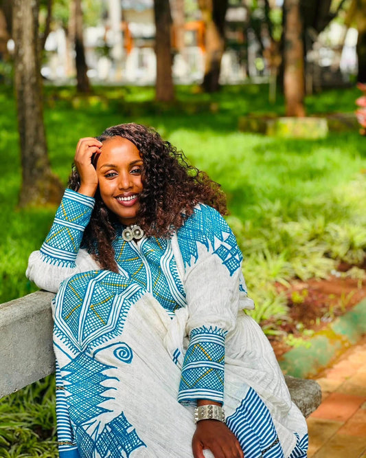 Royal Blue Habesha Wedding Dress – Ethiopian Traditional Kemis