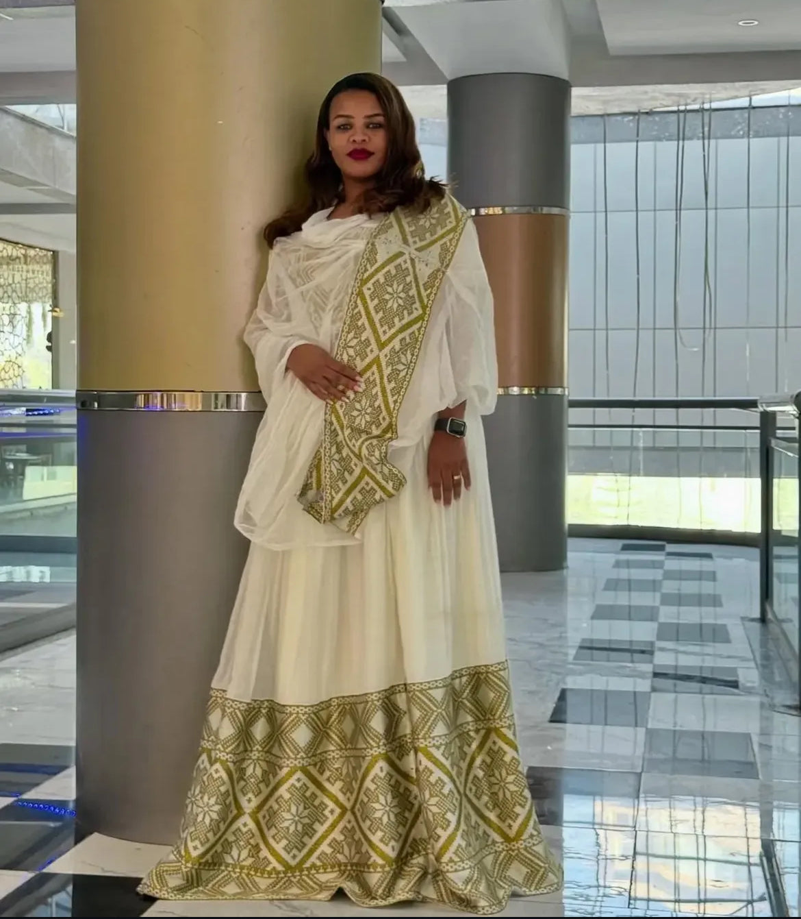 Royal Gold Habesha Dress - Ethiopian Kemis - Festive Moments