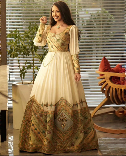 Royal Gold Habesha Kemis for Wedding Queens – Traditional Ethiopian wedding Dress yaab.habesha