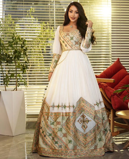 Royal Gold Habesha Kemis for Wedding Queens – Traditional Ethiopian wedding Dress
