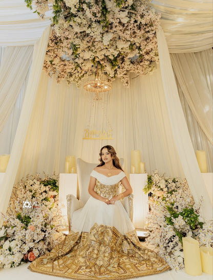 Gold Habesha Kemis – Premium Handcrafted Wedding Dress for Ethiopian Brides | Model Finan Hidru