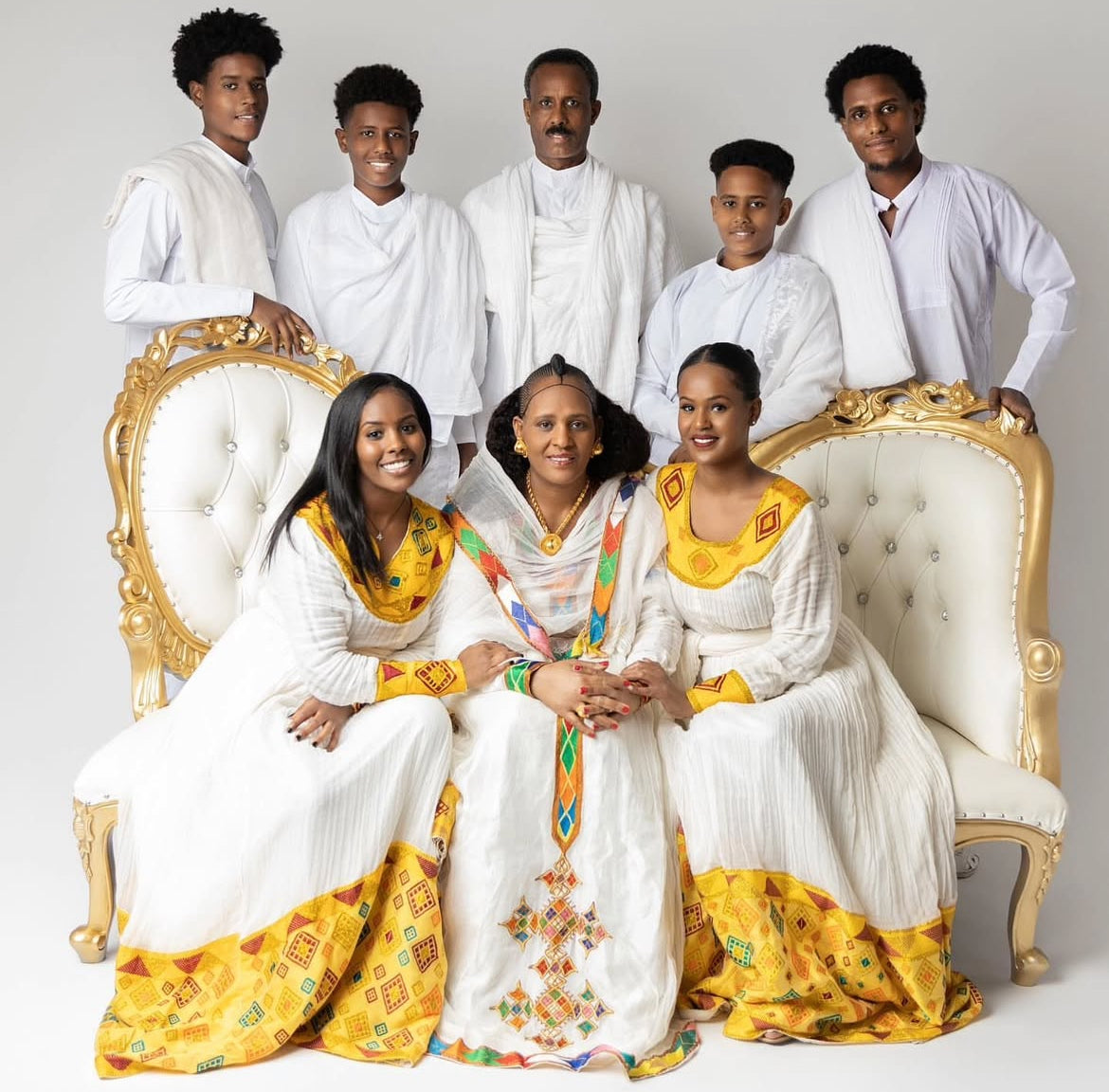 Matching Habesha Family Outfit Set – Mom, Dad & Son | Coordinated Ethiopian Traditional Wear