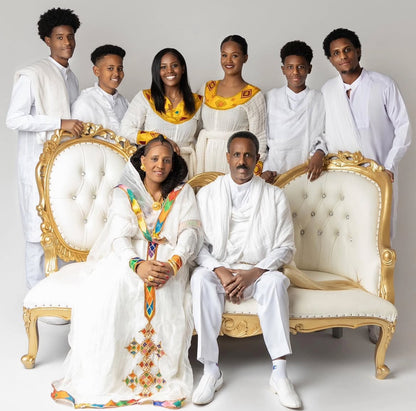 Matching Habesha Family Outfit Set – Mom, Dad & Son | Coordinated Ethiopian Traditional Wear