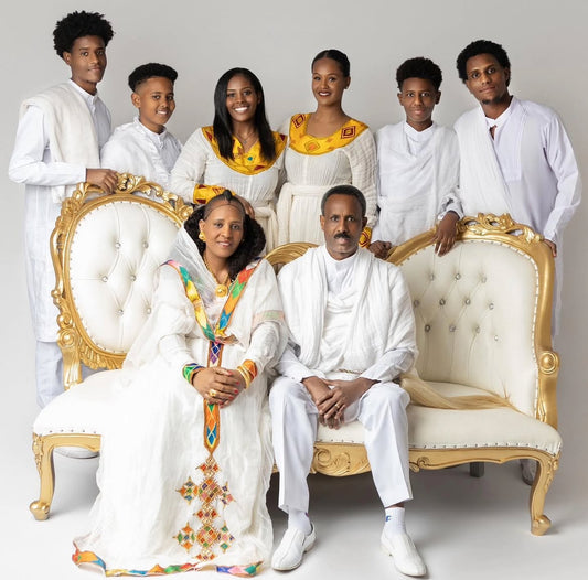 Matching Habesha Family Outfit Set – Mom, Dad & Son | Coordinated Ethiopian Traditional Wear