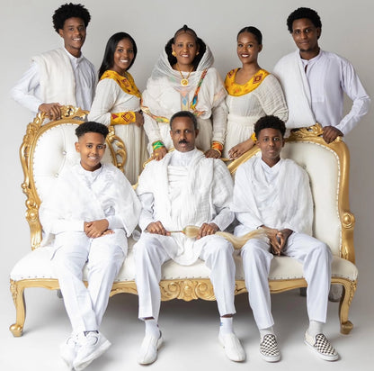 Matching Habesha Family Outfit Set – Mom, Dad & Son | Coordinated Ethiopian Traditional Wear