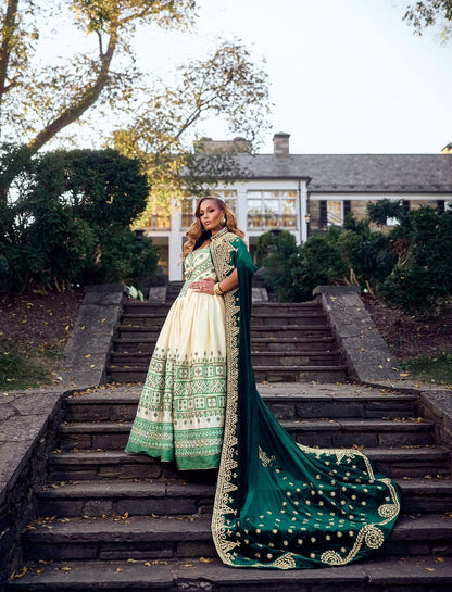 Green Habesha Wedding Dress from Our Ethiopian Store – Elegant Traditional Bridal Wear