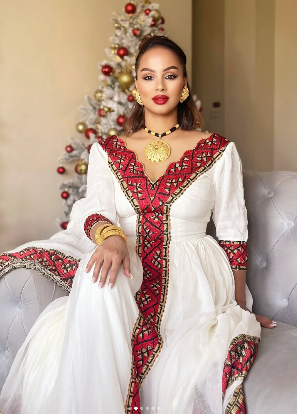 Red Ethiopian Dress – Luxury Habesha Kemis with Netela