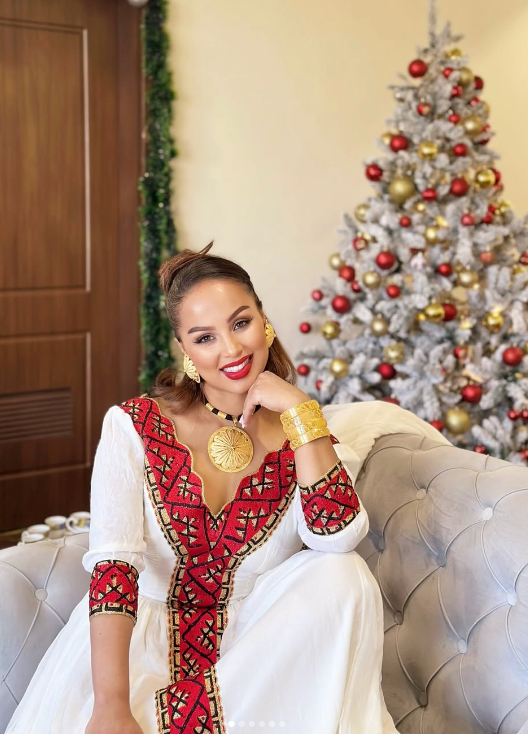 Red Ethiopian Dress – Luxury Habesha Kemis with Netela