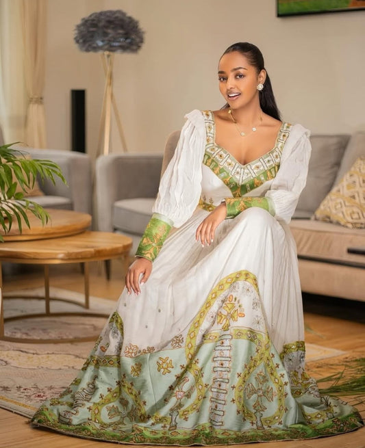 Luxury Habesha white Dress for Brides – handmade cultural dress for weddings