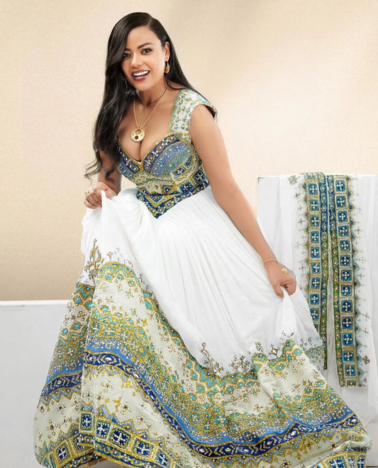 Ethiopian special days Habeshas Kemis – Traditional Dress with Silver Embroidery for Celebrations