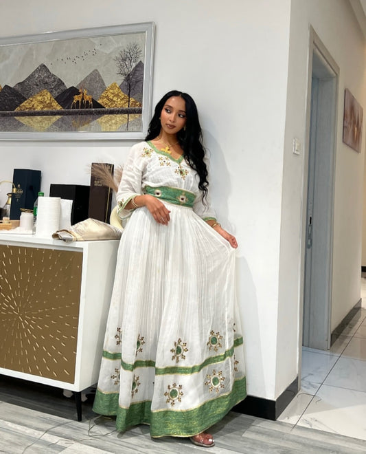 Elegant Habesha Graduation Attire - Modern Green Zuria habesha Dress for women