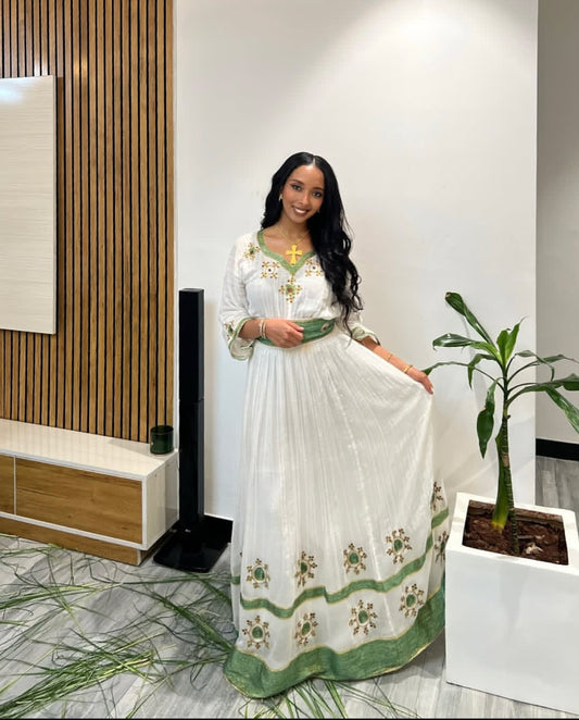 Elegant Habesha Graduation Attire - Modern Green Zuria habesha Dress for women