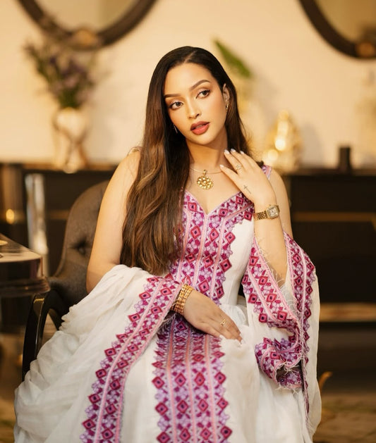 Elegant Cultural dress for wedding - Traditional Ethiopian Attire with Purple Design