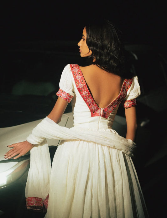 Stunning White Habesha Kemis for Women - Traditional Ethiopian Dress with Red Cross Design