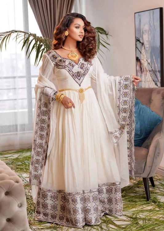 Handwoven White Habesha Zuria - Traditional Ethiopian Dress for Graduations