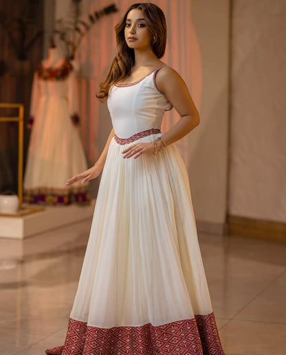 Classic backless  Habesha Dress for Women - Modern Ethiopian Kemis with Red Trim