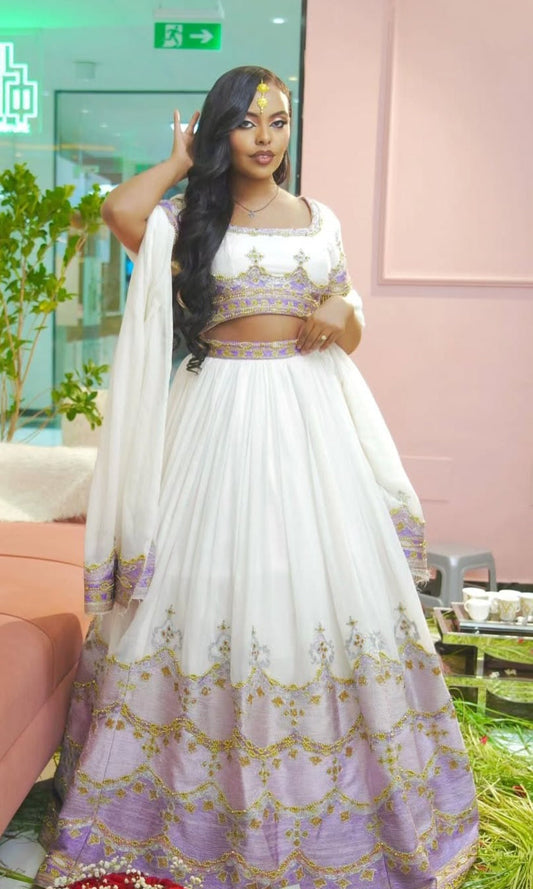 Stylish Modern Habesha Dress - Two-Piece Ethiopian Traditional Attire for Events Bezawit