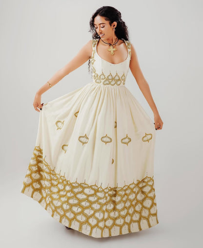 modern Habesha Dress for Women - Traditional Ethiopian Zuria with Gold & yellow Embroidery Bezawit