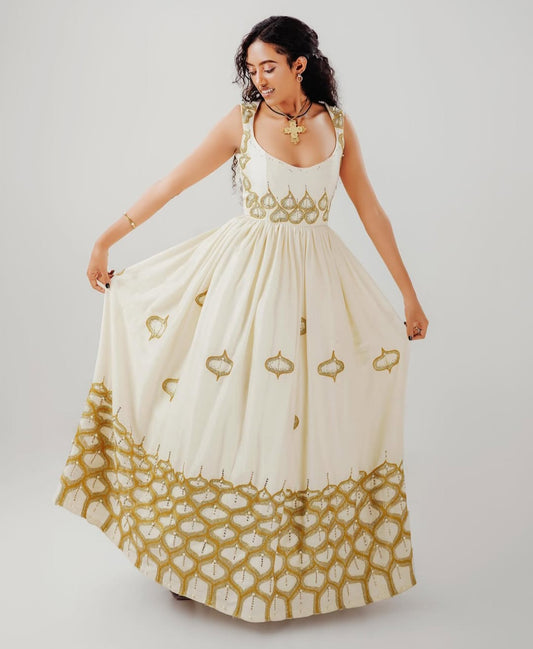 modern Habesha Dress for Women - Traditional Ethiopian Zuria with Gold & yellow Embroidery