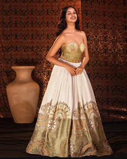 Luxurious Ivory & Antique Gold Strapless Habesha Dress Gown Bezawit
