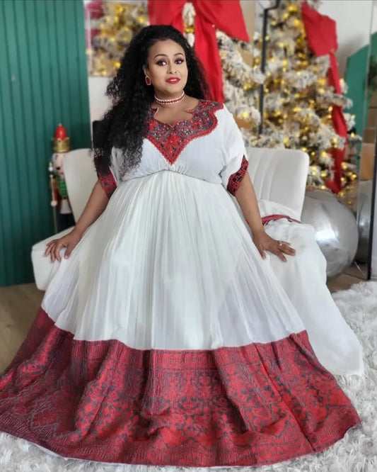 Festive White & Deep Crimson Plus Size Ethnic Clothing with Bold Embroidery