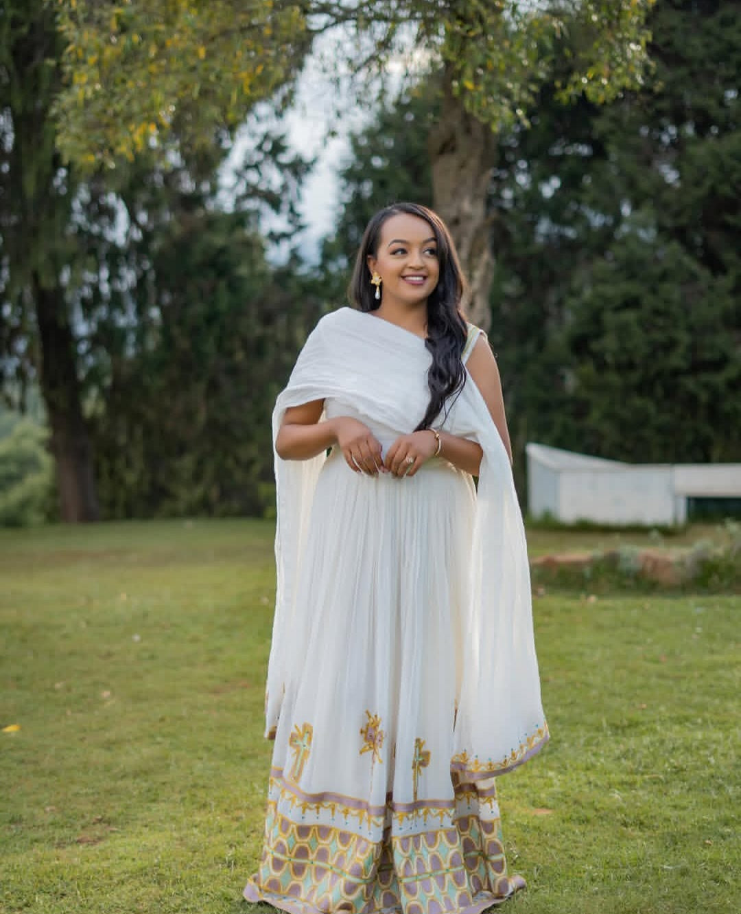 simple graduation Celebrations: White Habesha Dress for Outdoor Events Bezawit