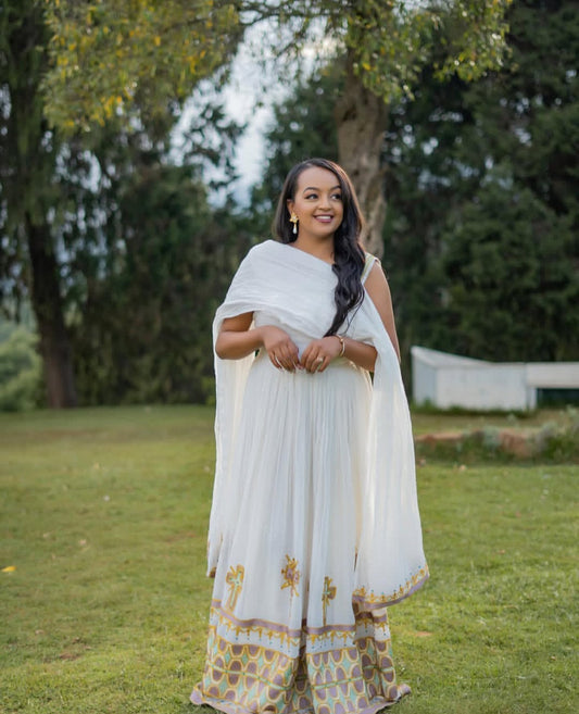simple graduation Celebrations: White Habesha Dress for Outdoor Events Bezawit