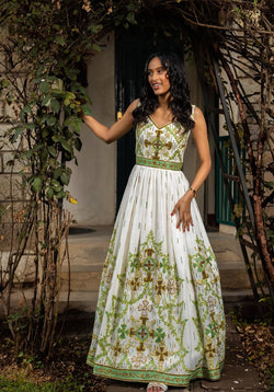 Fresh White & Multi-Color Modern Ethiopian Dress with Bright Embroidery Bezawit