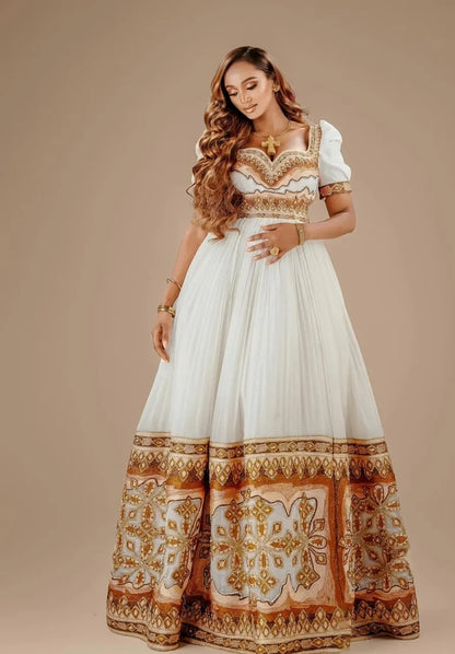 Bold White & Red Ethiopian Dress with Modern Flare