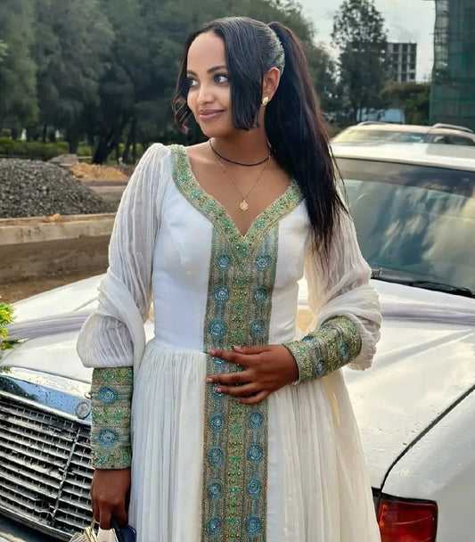 Modern Ethiopian Habesha Dress for Women - Contemporary Habesha Kemis Bezawit