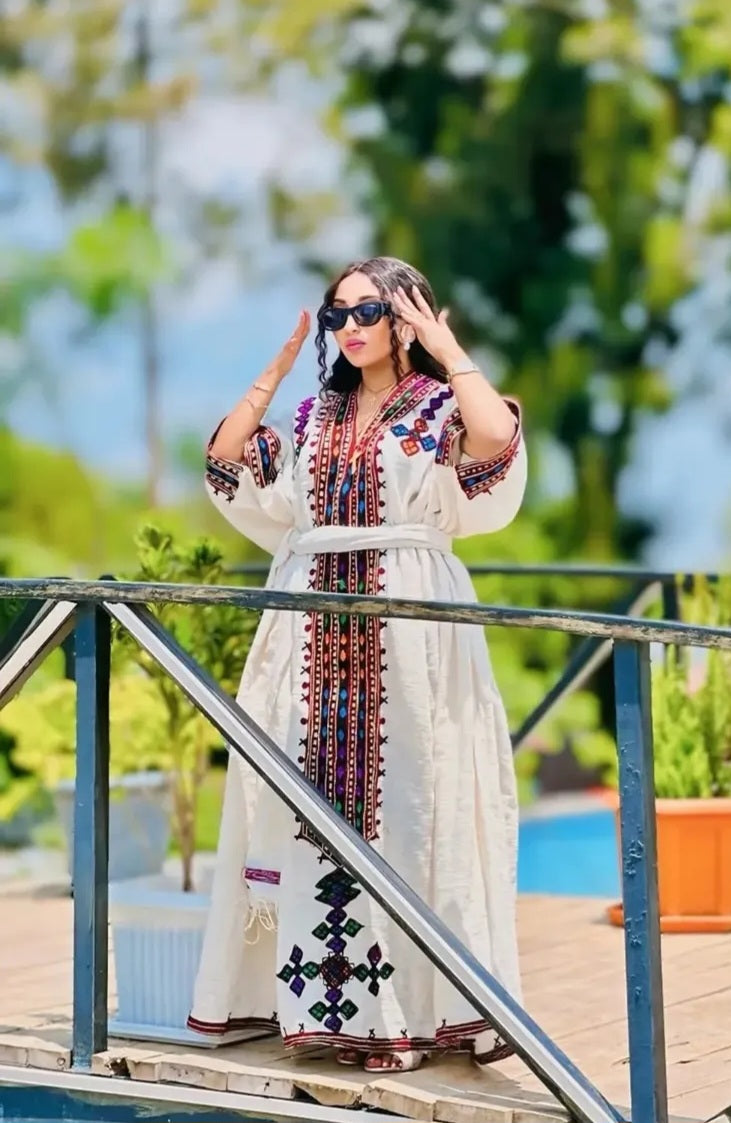 Handmade Gonder Fetel Habesha Dress - Traditional Ethiopian Timket Attire Bezawit