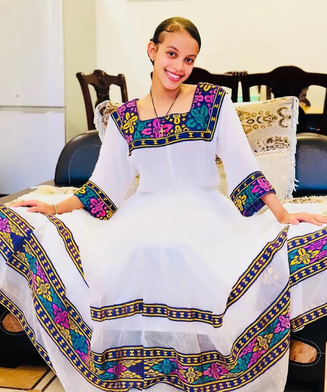 Traditional Ethiopian Attire with Vibrant Tilet - Elegant Habesha Dress for Women Bezawit