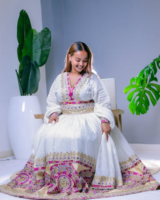 Elegant Ethiopian Zuria with purple & Gold Tibeb Bezawit