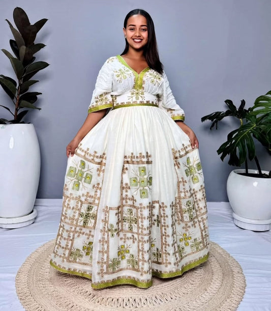 Serene Green & Weddings Dress - Ethiopian Kemis for Special Occasions Bezawit