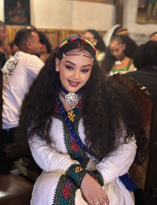 Habesha Dress - Casual Cotton Gonder fetel Style with Colorful Borders