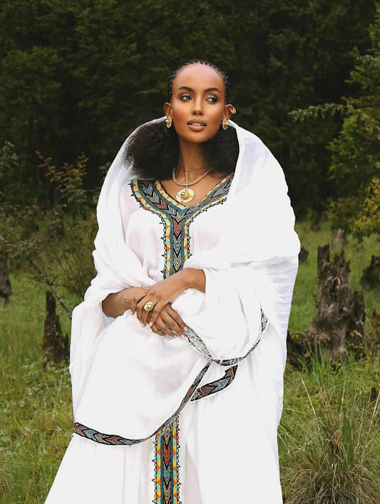 Eritrean Dress - Handwoven Cotton with Modern Tilet for Special Event