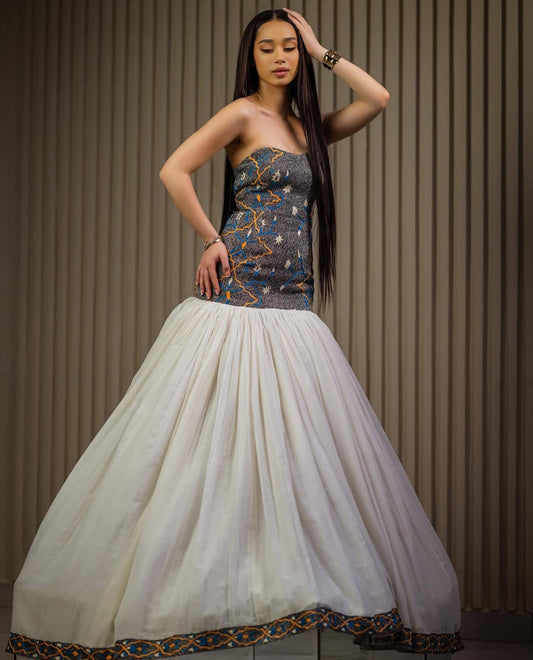 Ethiopian Dress - Stylish off shoulder Habesha Kemis for special Occasion
