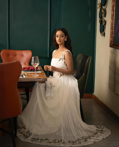 Habesha Kemis - Elegant Ethiopian silver dress & sleeveless Style for Occasion