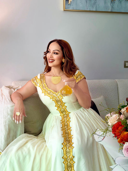 Gold Ethiopian National Dresses by HabeshaDress.store - Graceful Look for Enkutatash (Ethiopian New Year)