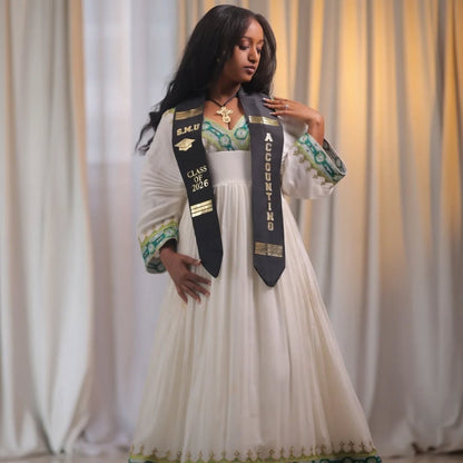 Traditional Green Habesha kemis with Tilet Embroidery – Ethiopian Cultural Dress