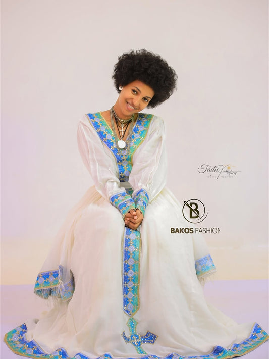 Blue Simple Habesha Libs – Clean Ethiopian Outfit for Everyday Wear and Cultural Gatherings