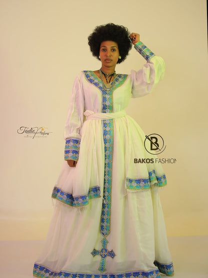 Blue Simple Habesha Libs – Clean Ethiopian Outfit for Everyday Wear and Cultural Gatherings