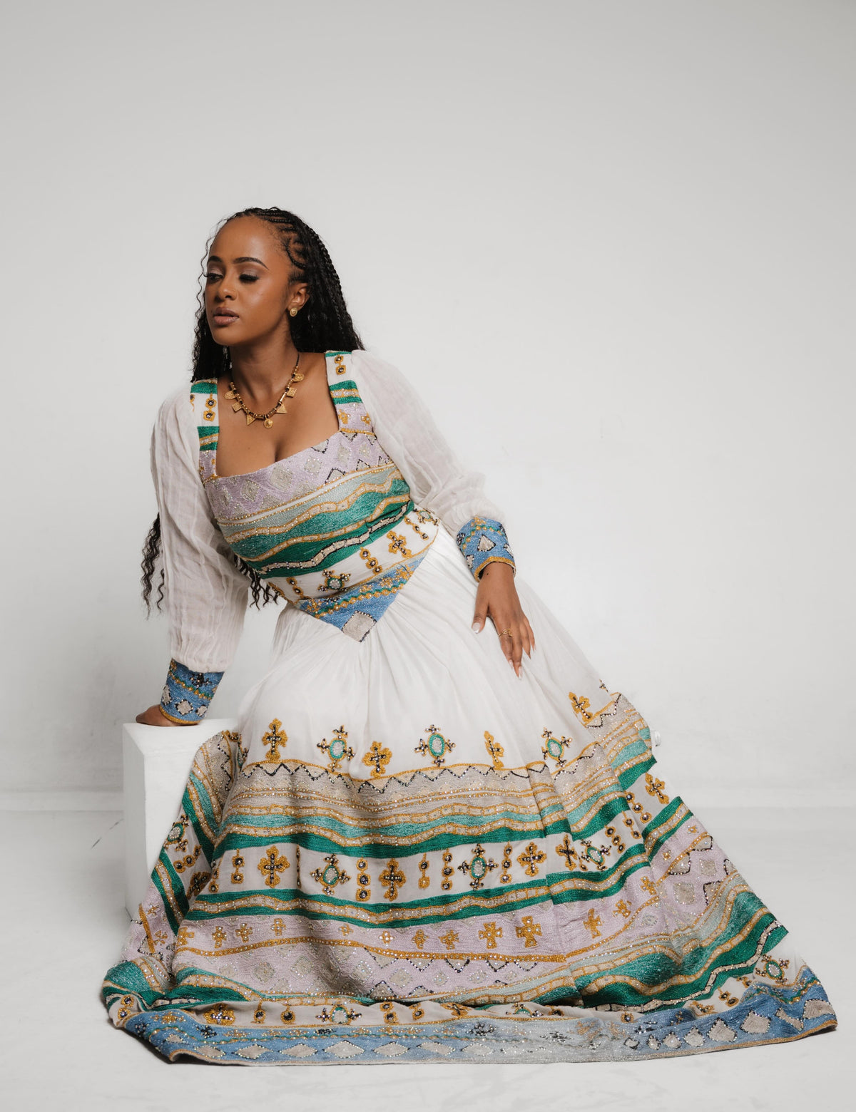 turquoise and gold dress Habesha – Flowing dress with Tilf Embroidery Detailing – Habesha Dress Store Cream Bodycon Long Sleeve %20The%20product%20images%20(without%20model)%20are%20closest%20to%20the%20true%20color%20of%20the%20item CR_Blue Size:Girls 8y