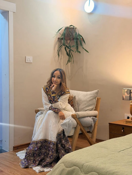 Purple Habesha Kemis – Stylish Ethiopian Traditional Dress for Cultural Events and Celebrations