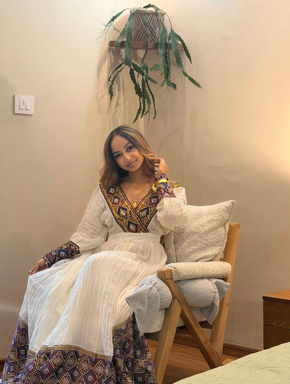 Purple Habesha Kemis – Stylish Ethiopian Traditional Dress for Cultural Events and Celebrations