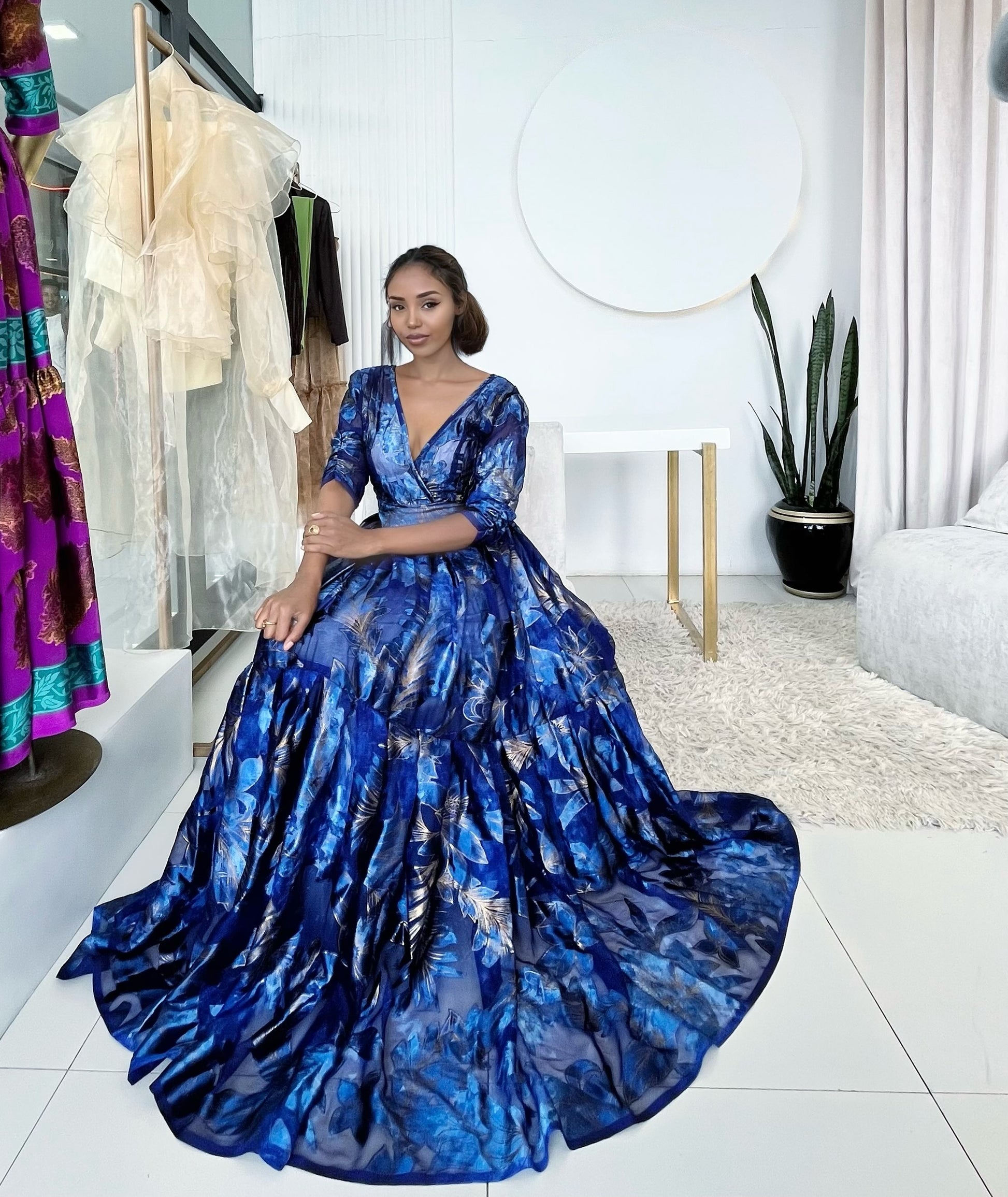 Blue Habesha Kemis Chiffon Handcrafted Tibeb Embroidery for Cultural E – Habesha Dress Store