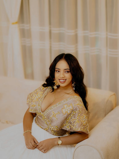 Kal Queen Closet Brown Habesha Wedding Dress – Classic Ethiopian Style for Bridal Ceremonies