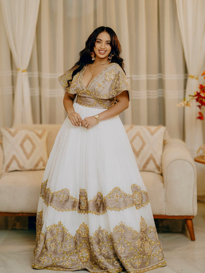 Kal Queen Closet Brown Habesha Wedding Dress – Classic Ethiopian Style for Bridal Ceremonies