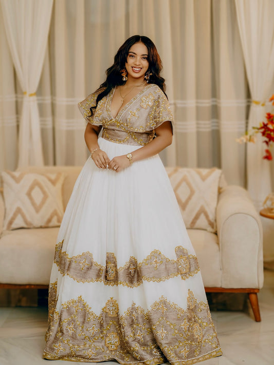 Kal Queen Closet Brown Habesha Wedding Dress – Classic Ethiopian Style for Bridal Ceremonies